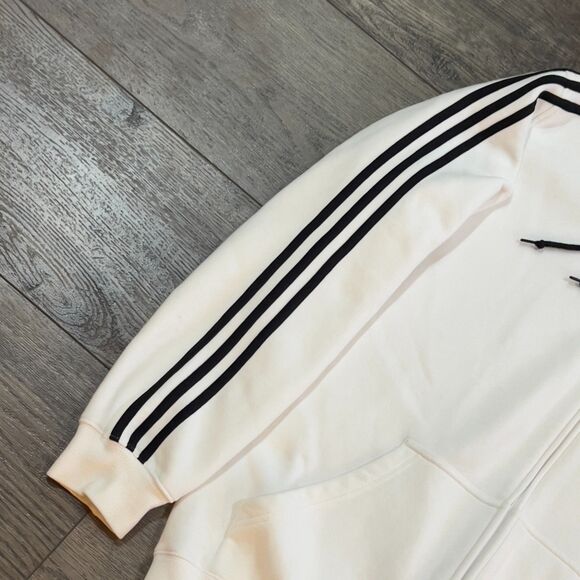 Vintage Y2K Adidas Full Zip Jacket Spell Out Hoodie White Red 3 Stripes - Large - Picture 2 of 9